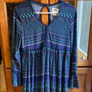 Vibrant Blue XS Boho Mini Long Sleeve Dress